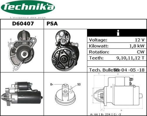 Technika D60407 - Стартер mashina-shop.ru