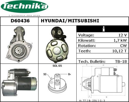 Technika D60436 - Стартер mashina-shop.ru