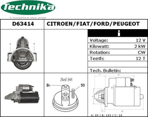 Technika D63414 - Стартер mashina-shop.ru