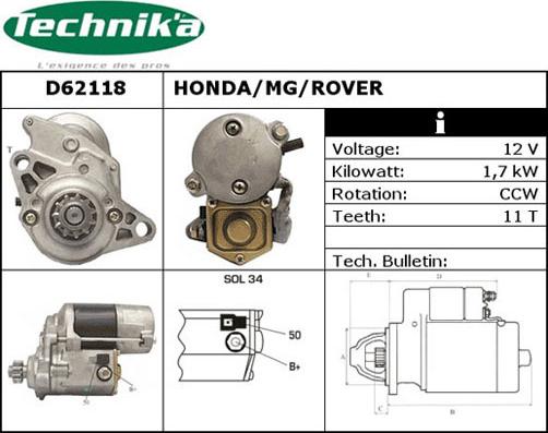 Technika D62118 - Стартер mashina-shop.ru