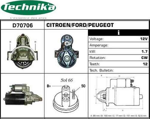 Technika D70706 - Стартер mashina-shop.ru