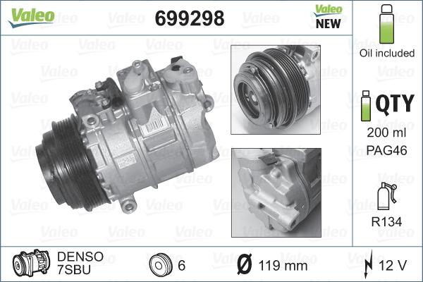 Valeo 699298 - Компрессор кондиционера mashina-shop.ru