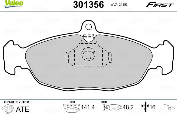 Valeo 301356 - Тормозные колодки, дисковые, комплект mashina-shop.ru